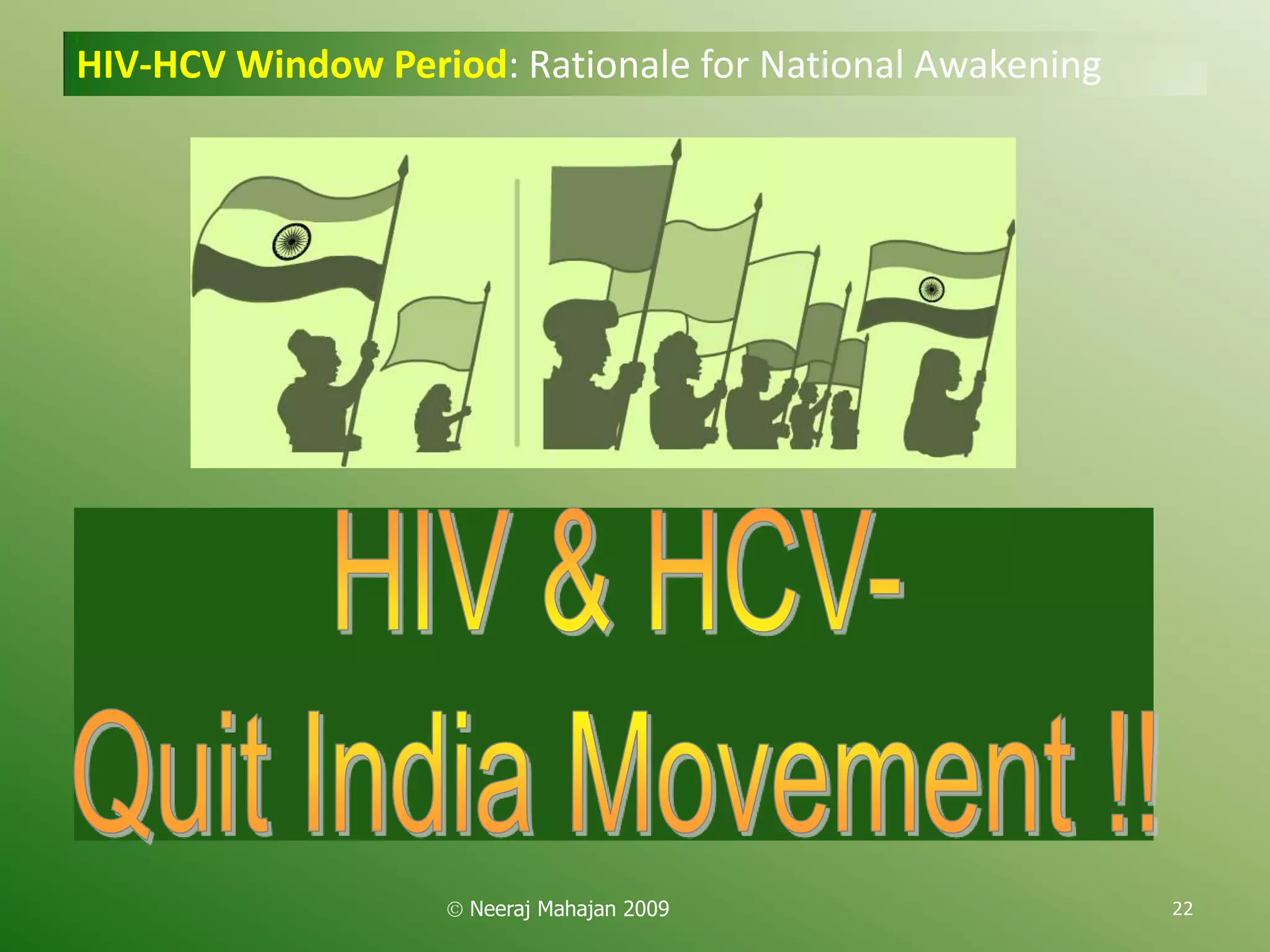 HIV-HCV Window Period: Rationale for National Awakening




                     Neeraj Mahajan 2009                  22
 