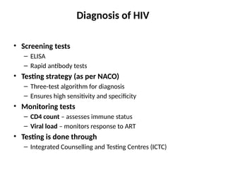 HIV AIDS cause, diagnosis and management | PPTX