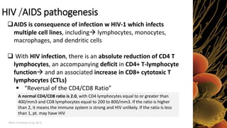 Marc Imhotep Cray, M.D.
HIV /AIDS pathogenesis
15
AIDS is consequence of infection w HIV-1 which infects
multiple cell li...