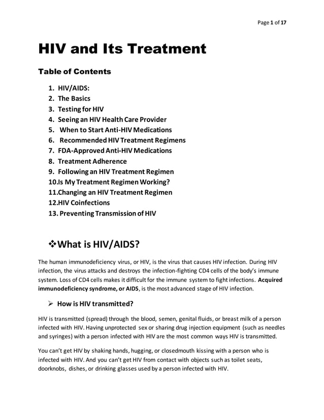Hiv and its treatment PDF