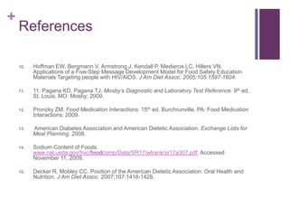 Nutritional Complications Caused by Oral IssuesBurningMouth PainDysphagia Chronic UlcersSwollen oral cavitiyPainful ChewingOral MalignancyHerpes SimplexCytomegalovirusKaposi’s SarcomaStomatitisPeriodontitisEsphagealCandidiasisEsophagitisSymptoms leading to decrease intake/appetiteCauses(15)