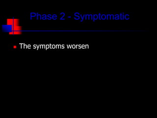 Phase 2 - Symptomatic
 The symptoms worsen
 