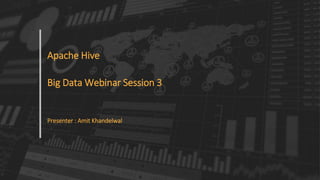 Apache Hive
Big Data Webinar Session 3
Presenter : Amit Khandelwal
 