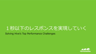 &copy; Hortonworks Inc. 2011 &ndash; 2015. All Rights Reserved
１秒以下のレスポンスを実現していく
Solving &nbsp;Hiveʼ&rsquo;s &nbsp;Top &nbsp;Performance &nbsp;Challenges
 