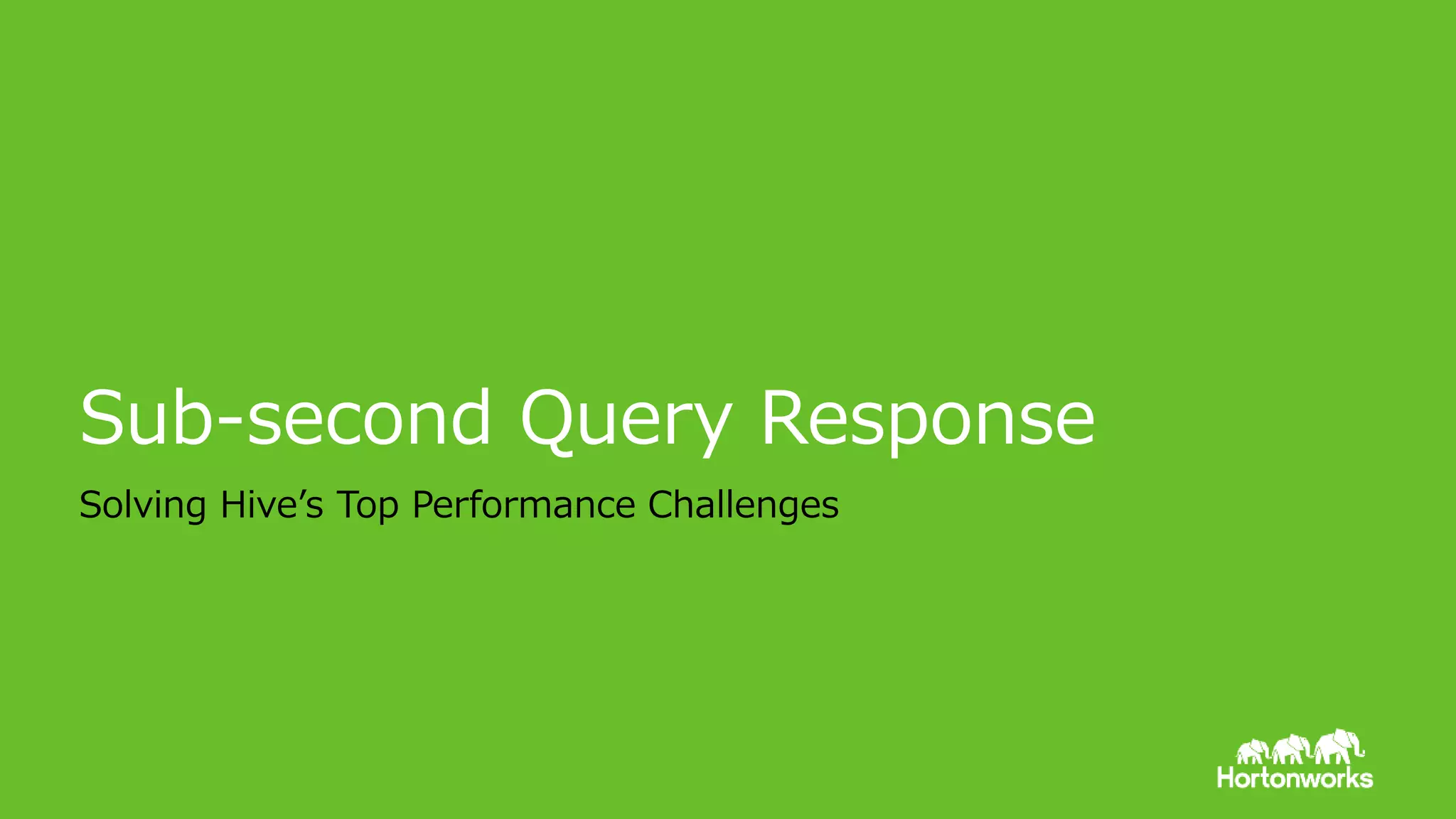© Hortonworks Inc. 2011 – 2015. All Rights Reserved
Sub-second Query Response
Solving Hive’s Top Performance Challenges
 