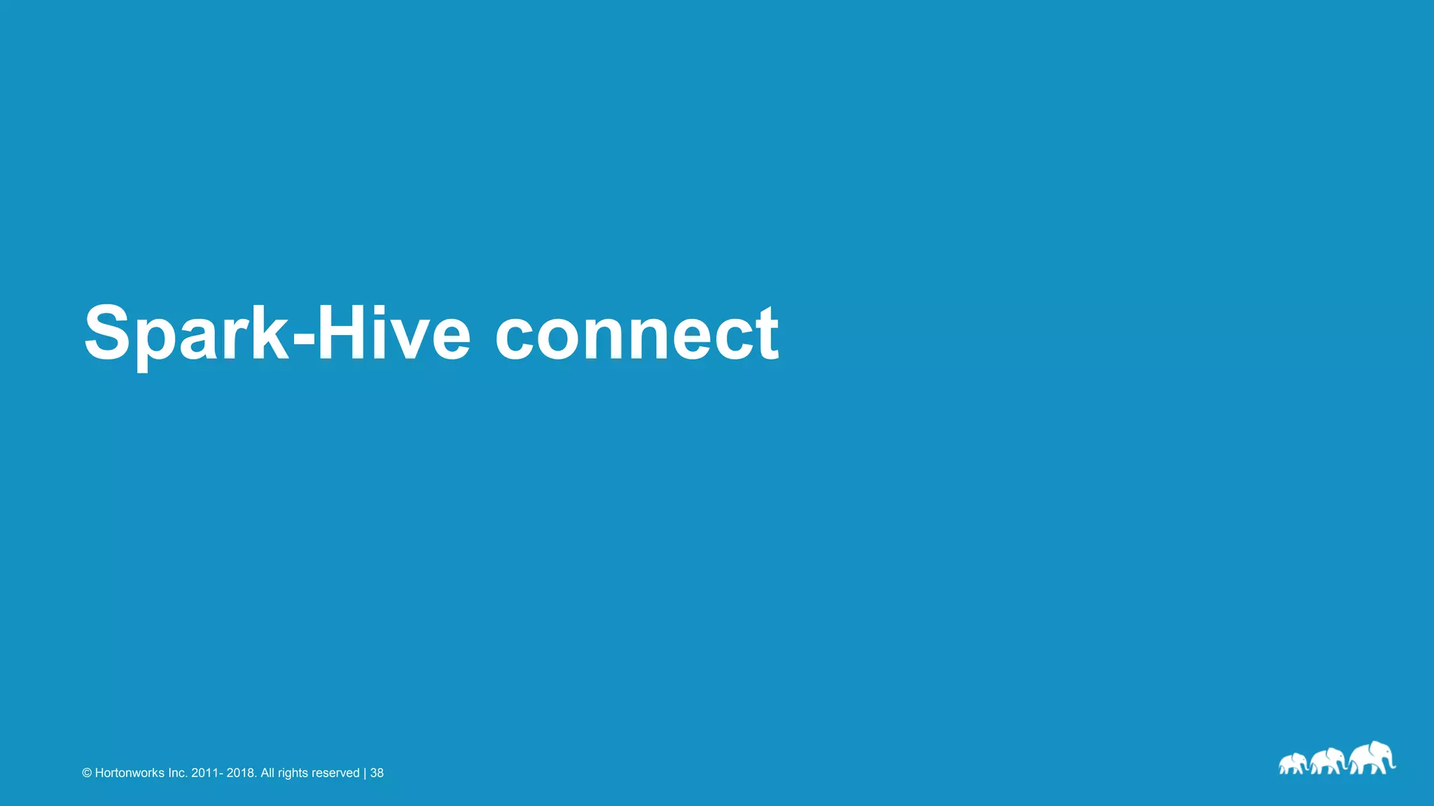 © Hortonworks Inc. 2011- 2018. All rights reserved | 38
Spark-Hive connect
 