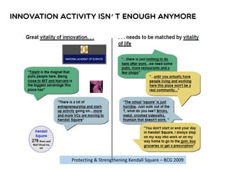 Innovation activity isn’t enough anymore
Protecting & Strengthening Kendall Square – BCG 2009
 