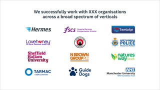 We successfully work with XXX organisations
across a broad spectrum of verticals
 