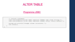 ALTER TABLE
Programme JDBC
 