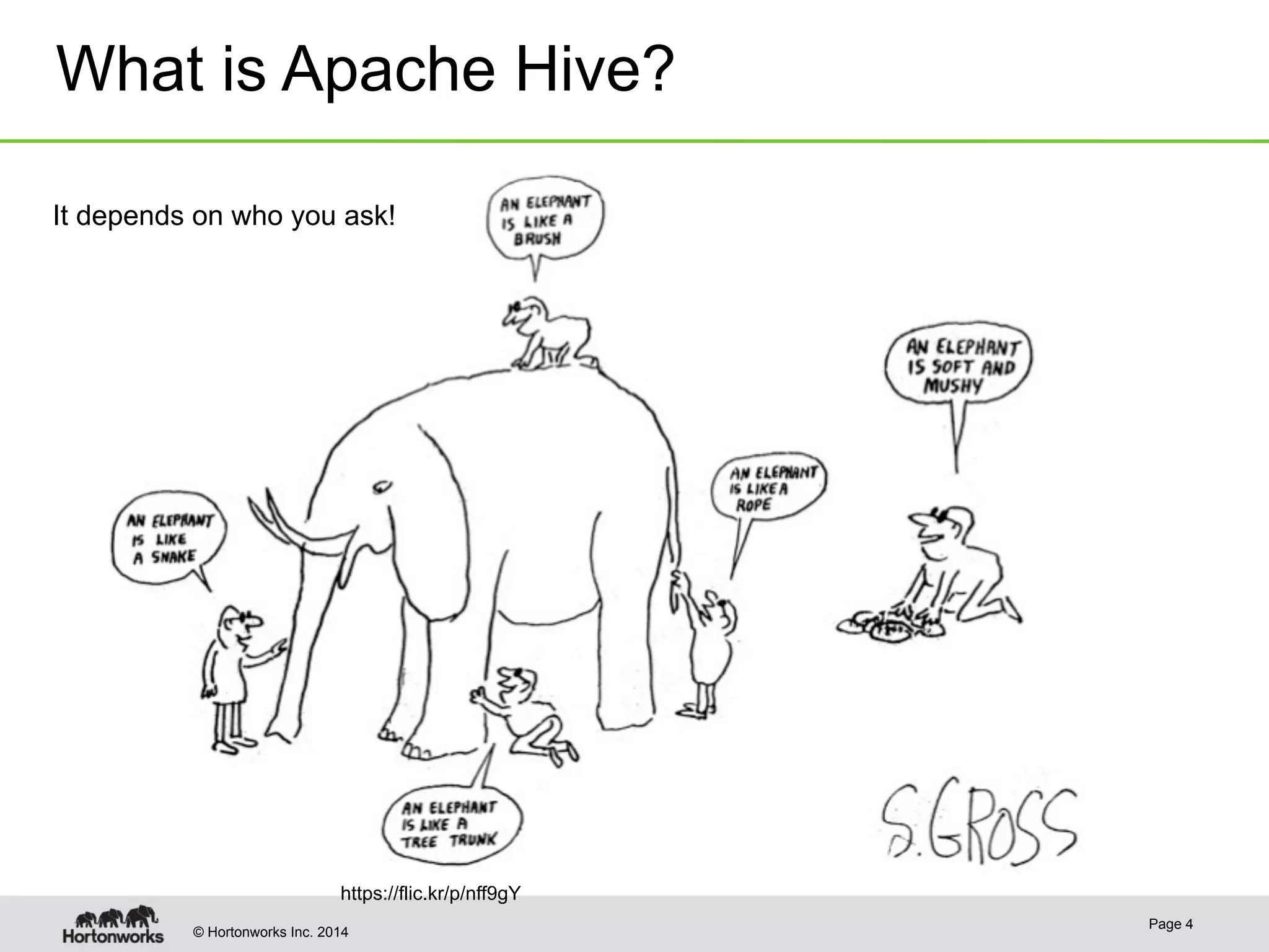 What is Apache Hive? 
It depends on who you ask! 
https://flic.kr/p/nff9gY 
© Hortonworks Inc. 2014 Page 4 
 