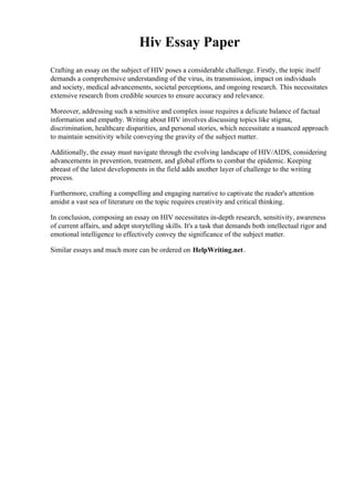 Hiv Essay Paper. Miami International University of Art and Design | PDF