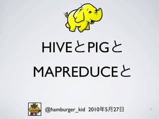 HIVE          PIG
MAPREDUCE

•   @hamburger_kid 2010 5   27   1
 