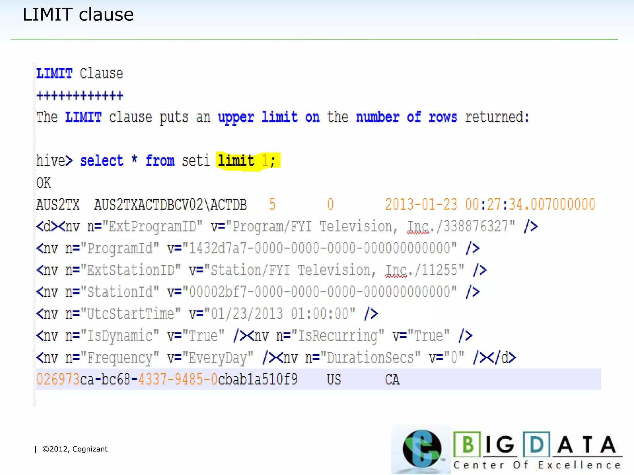 | ©2012, Cognizant
LIMIT clause
 