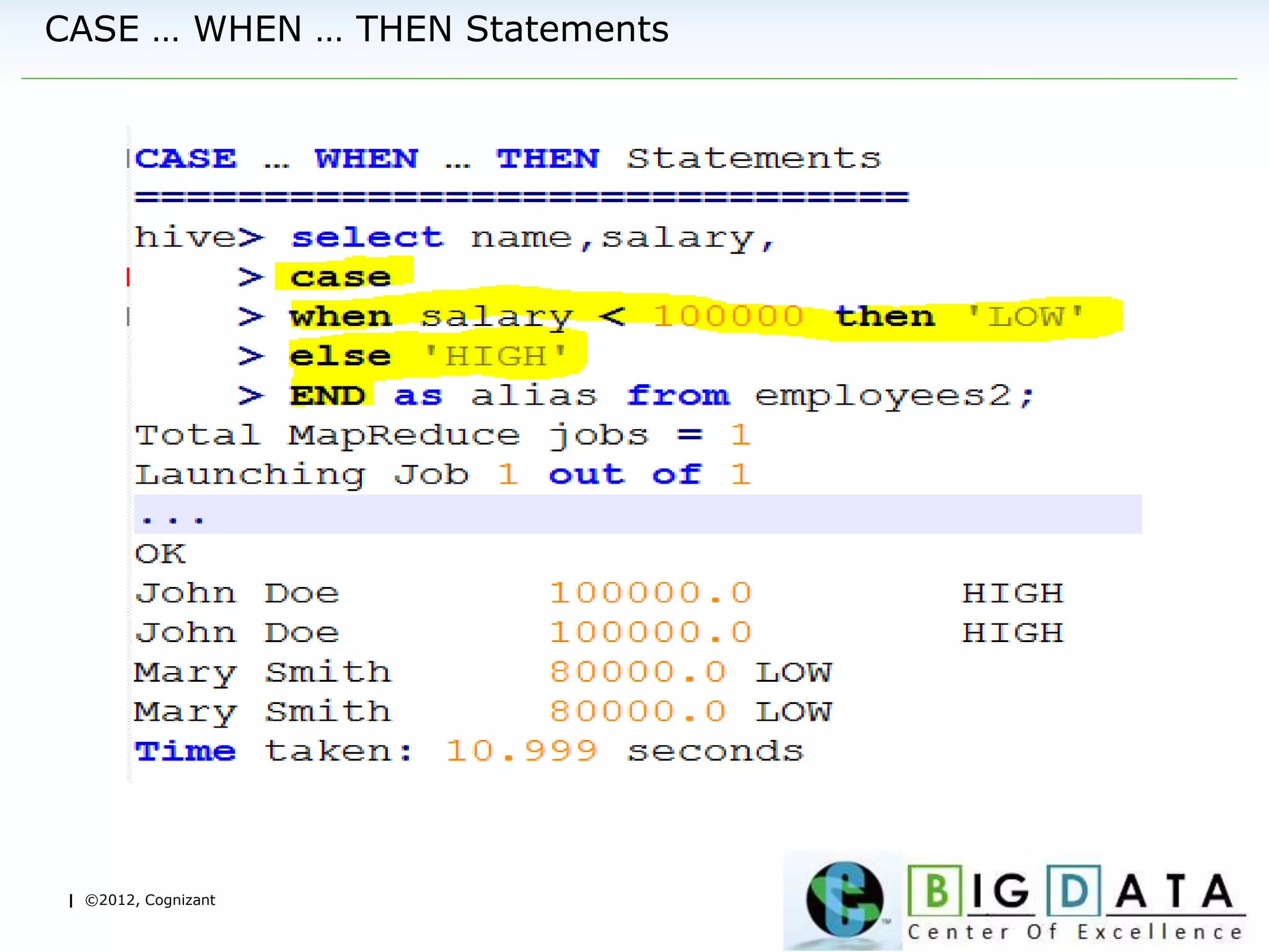 | ©2012, Cognizant
CASE … WHEN … THEN Statements
 