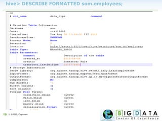 | ©2012, Cognizant19
hive> DESCRIBE FORMATTED som.employees;
 