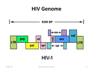 HIV Genome
30-Mar-18 Biochemistry for medics 17
 