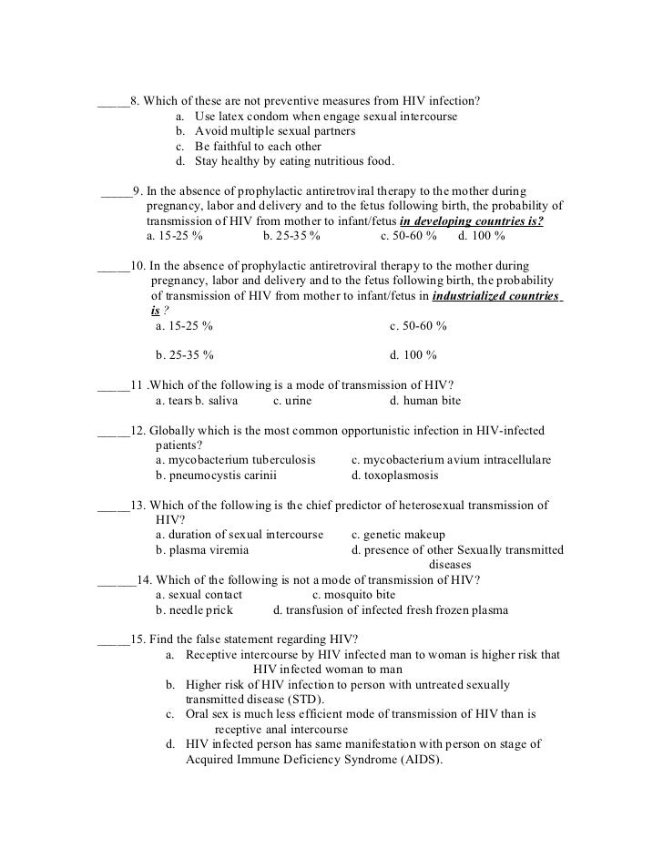 HIV/AIDS questionnairetest your knowledge