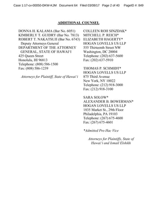 ADDITIONAL COUNSEL
DONNA H. KALAMA (Bar No. 6051)
KIMBERLY T. GUIDRY (Bar No. 7813)
ROBERT T. NAKATSUJI (Bar No. 6743)
Dep...