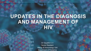 20XX
PITCH DECK 1
UPDATES IN THE DIAGNOSIS
AND MANAGEMENT OF
HIV
Dr Gayathri C V
Senior Resident
Allergy & Immunology Unit
Department of Pediatrics
 