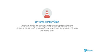 !‫ם‬‫מסרי‬ ‫אפליקציות‬

 ,‫הפרטיות‬ ‫גבולות‬ ‫את‬ ‫מטשטש‬ ,‫בטוח‬ ‫אינו‬ ‫השימוש‬

,‫שיתופית‬ ‫למידה‬ ‫לצורך‬ ‫נוספים‬ ‫בכלים‬ ‫שימוש‬ ‫מחייב‬ ,‫האישיים‬ ‫לחיים‬ ‫חודר‬

‫ידע‬ ‫משמר‬ ‫ואינו‬
 