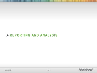 R E P O R T I N G A N D A N A LY S I S




5/31/2012                            24
 