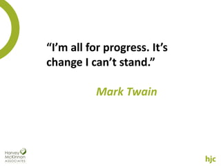 “I’m all for progress. It’s
change I can’t stand.”

           Mark Twain
 