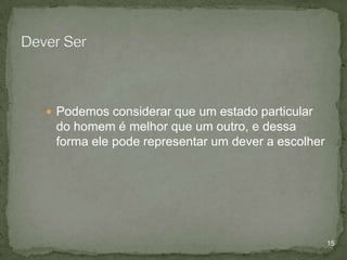  Podemos considerar que um estado particular

do homem é melhor que um outro, e dessa
forma ele pode representar um dever a escolher

15

 