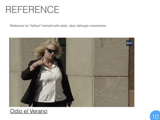 REFERENCE
Reference for “before” moment with static, slow, lethargic movements.
10
Odio el Verano
 