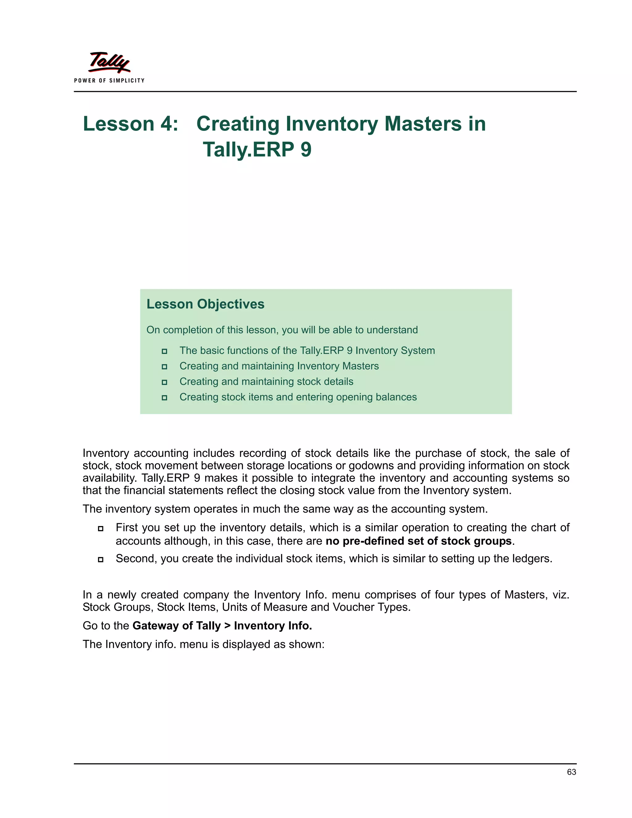 4 creating inventory masters | PDF
