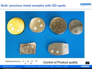 Bulk: precious metal samples with GD spots




                                                  Control of Product quality
 © 2012 HORIBA Scientific. All rights reserved.
 