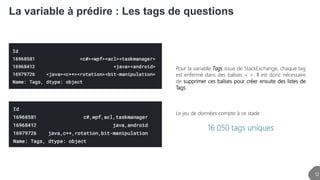 NLP - Prédictions de tags sur les questions Stackoverflow | PPTX