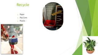 Recycle 
 Paper 
 Pop Cans 
 Plastic 
 