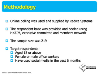 Methodology<br /><ul><li>Online polling was used and supplied by Radica Systems