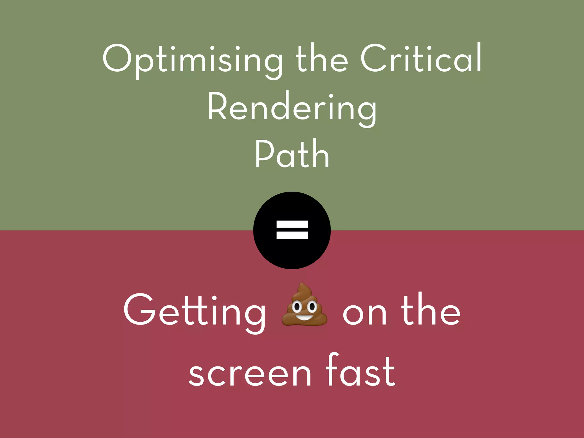 Optimising the Critical
Rendering
Path
=
Ge ing ! on the
screen fast
 