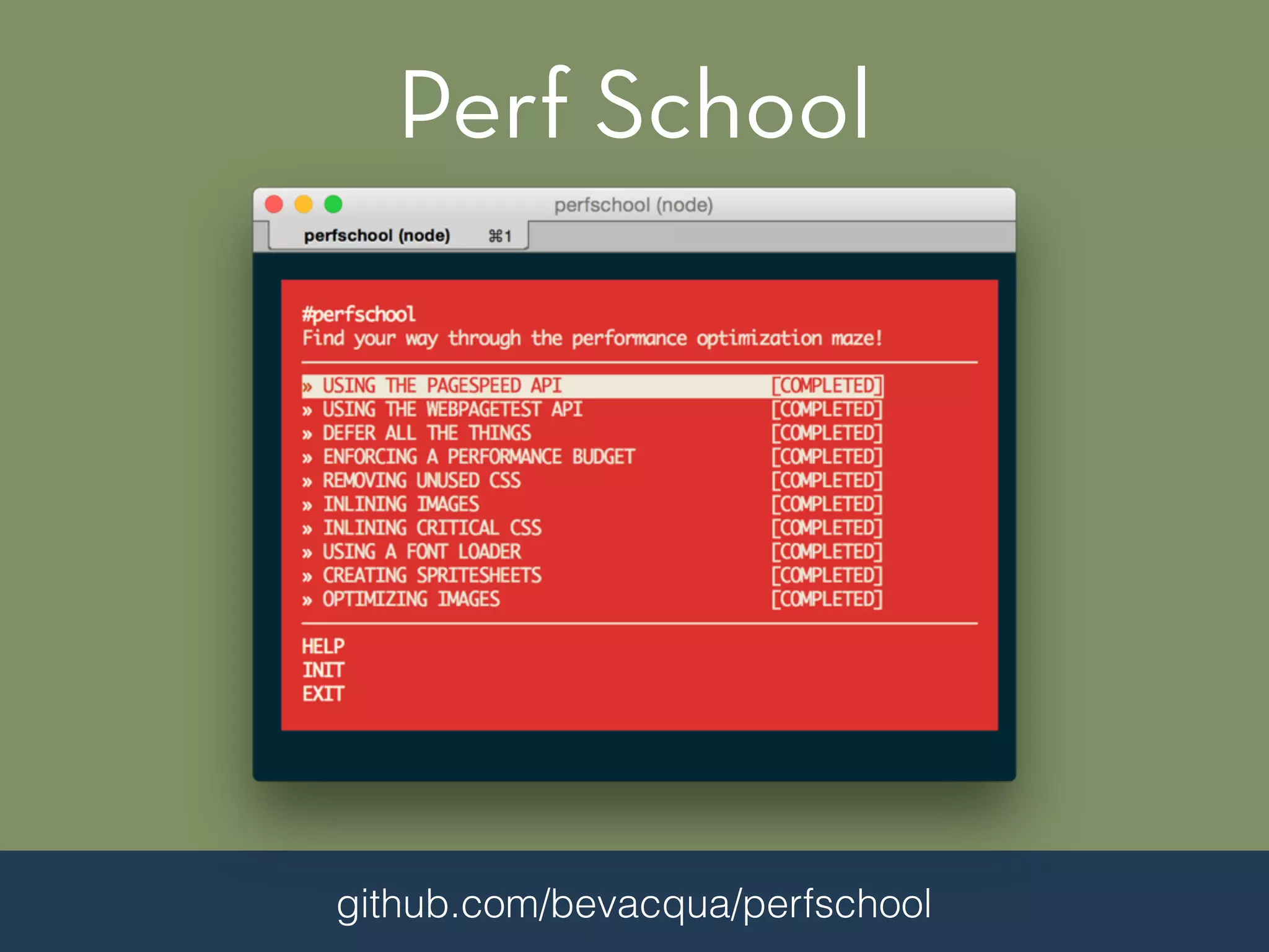 Perf School
github.com/bevacqua/perfschool
 