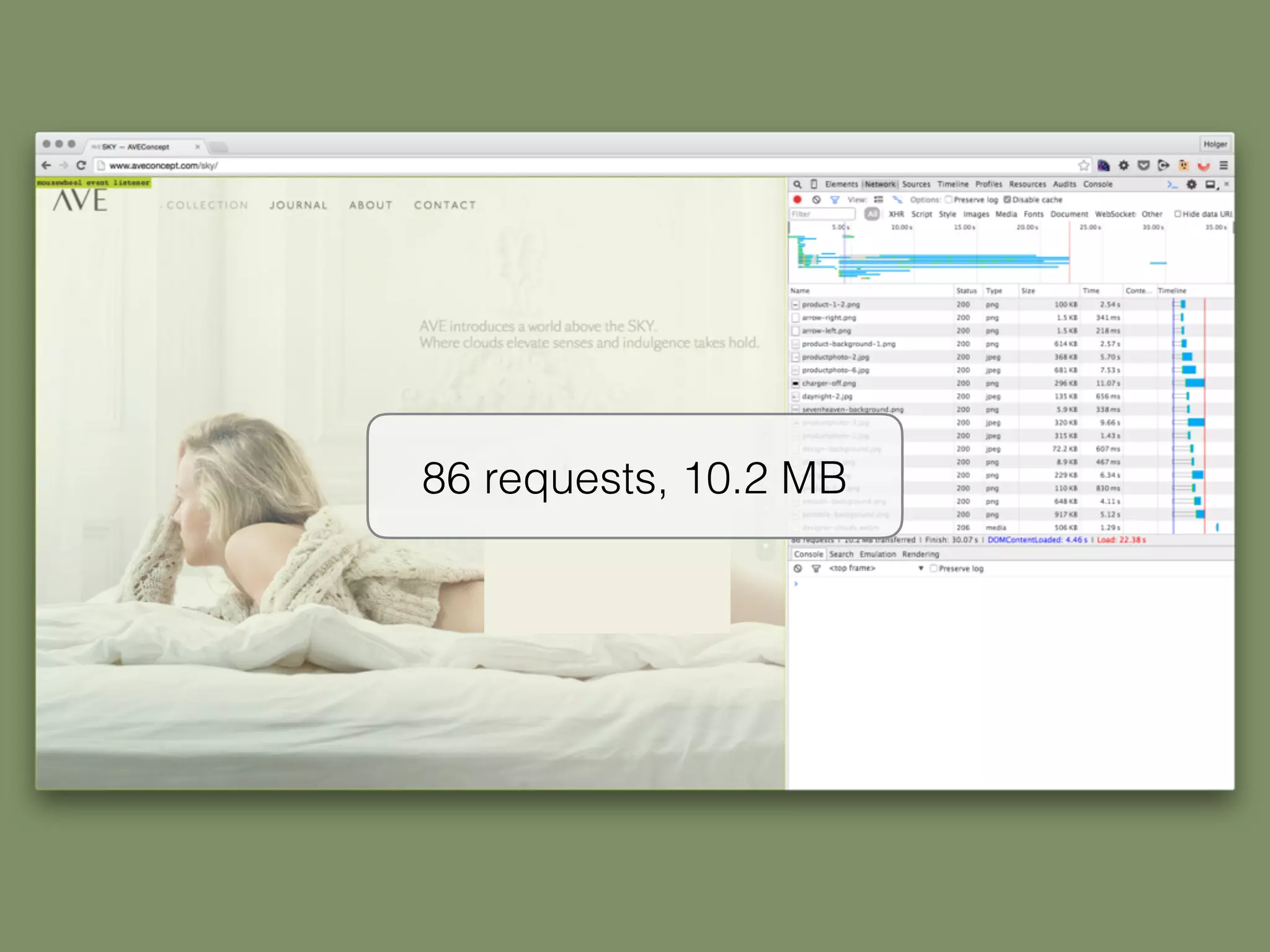 86 requests, 10.2 MB
 