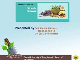 Md. Hamidul Kowsar
UG08-23-13-011
2nd year, 2nd semester
Presented by :
State University of Bangladesh , Dept. of
 