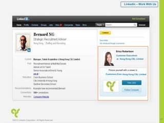 Linkedin – Work With Us
©2012 LinkedIn Corporation. All Rights Reserved.
23
Erica Robertson
Customer Executives
Picture yourself with a career in
Customers Exec
at Hong Kong CSL Limited
Hong Kong CSL Limited
 