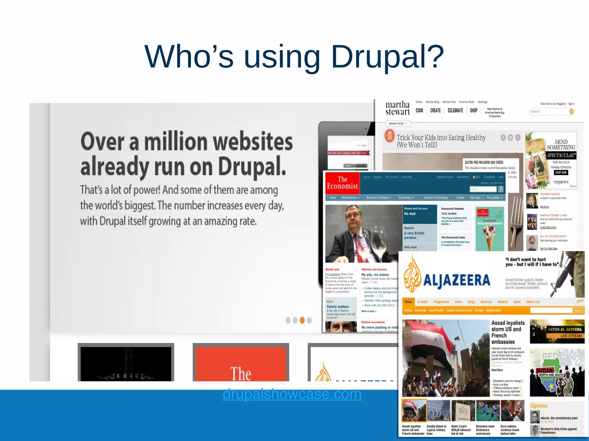 Who’s using Drupal?
drupalshowcase.com
 