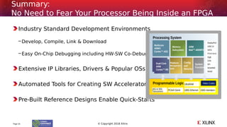 © Copyright 2018 Xilinx
Industry Standard Development Environments
–Develop, Compile, Link & Download
–Easy On-Chip Debugg...