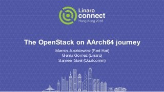 The OpenStack on AArch64 journey
Marcin Juszkiewicz (Red Hat)
Gema Gomez (Linaro)
Sameer Goel (Qualcomm)
 
