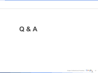 Q&A




      Google Confidential and Proprietary       33
                                            3
 