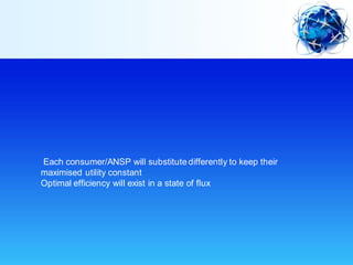 Each consumer/ANSP will substitute differently to keep their
maximised utility constant
Optimal efficiency will exist in a state of flux
 