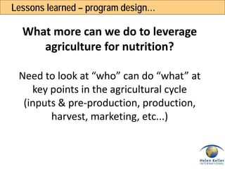 Enhanced Homestead Food Production (E-HFP) to improve household food security and nutrition