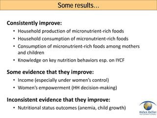 Enhanced Homestead Food Production (E-HFP) to improve household food security and nutrition