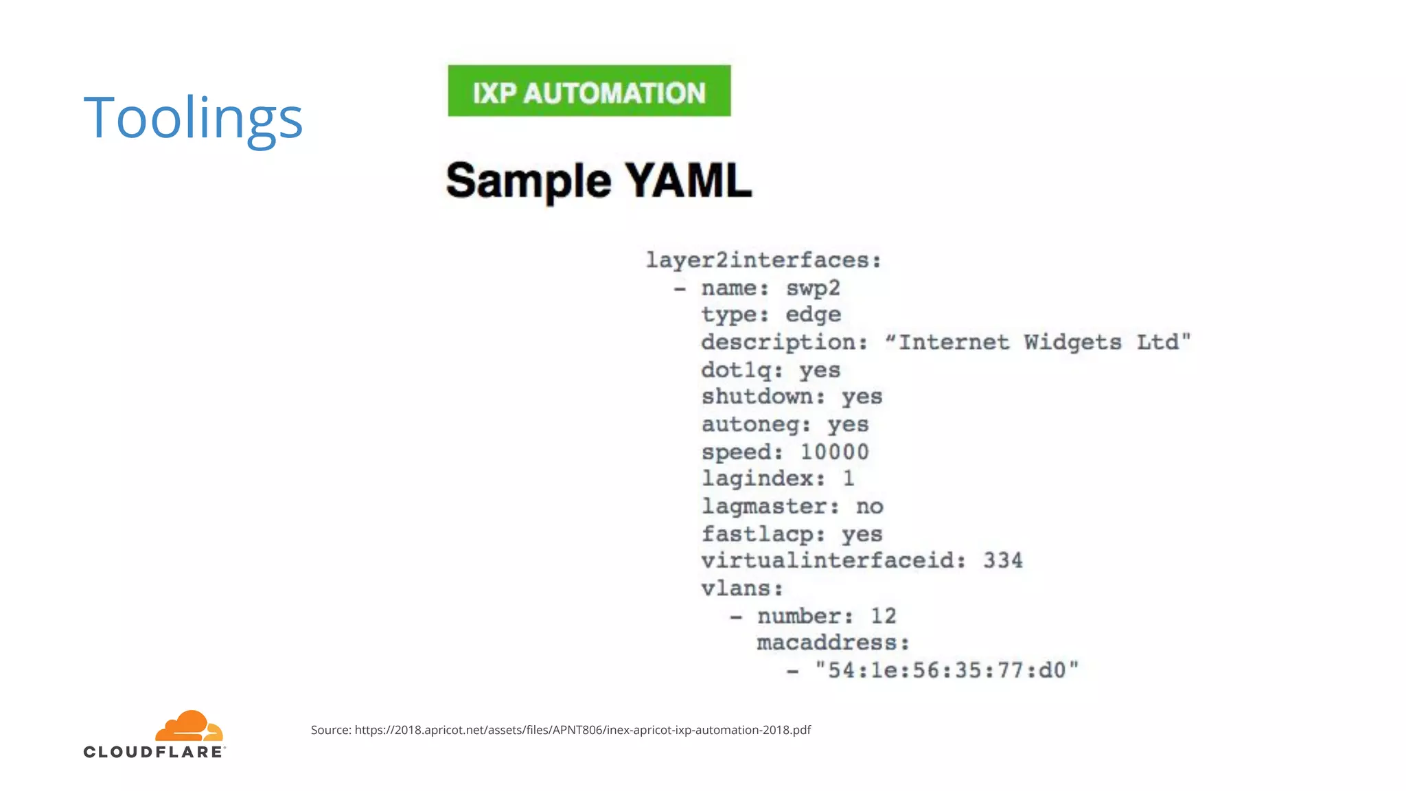 Toolings
Source: https://2018.apricot.net/assets/files/APNT806/inex-apricot-ixp-automation-2018.pdf
 