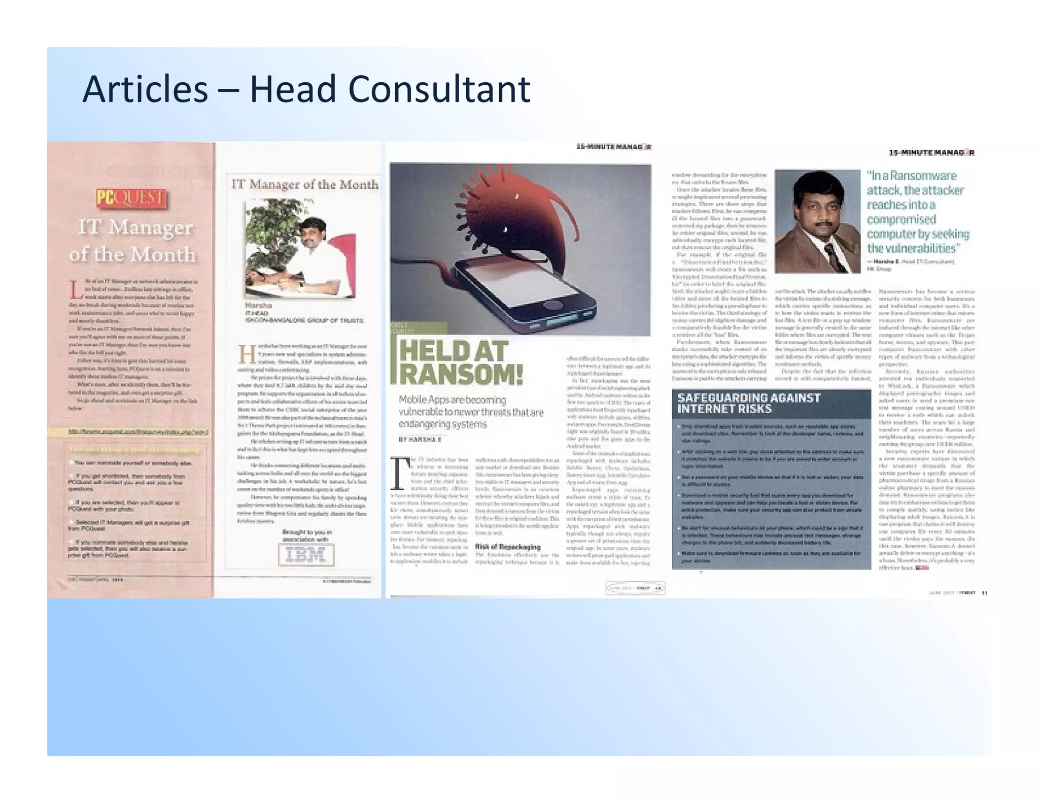 Articles – Head Consultant
 