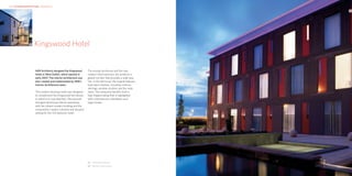 HKR : INTERIOR ARCHITECTURE – HOSPITALITY                                                                           HKR : INTERIOR ARCHITECTURE

                                                                                                                                                  02




                  01   Kingswood Hotel


                        HKR Architects designed the Kingswood       The exising farmhouse and the new
                        Hotel in West Dublin, which opened in       modern hotel extension are joined by a
                        early 2007. The interior architecture was   glazed corridor that provides a walk-way
                        also created and implemented by HKR’s       link. In the old house, the original features
                        Interior Architecture team.                 have been retained, including cornices,
                                                                    skirtings, window shutters and the main
                        This modern boutique hotel was designed     stairs. The restaurant benefits from a
                        to complement the Kingswood Farmhouse       high-hipped ceiling that is highlighted
                        to which it is now attached. The restored   with contemporary chandeliers and
                        Georgian farmhouse blends seamlessly        large shades.
                        with the vibrant modern building and the
                        composition creates a diverse and dynamic
                        setting for the 129-bedroom hotel.




                                                                    01	 Restaurant entrance
                                                                    02	 Bedroom wing exterior
 