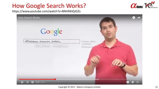 How Google Search Works?
https://www.youtube.com/watch?v=BNHR6IQJGZs
Copyright © 2017. Adams Company Limited. 12
 