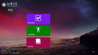 JIANGHAN UNIVERSITY
Simple, Efficient and Energy Conservation
简单，高效，节能
户口在线审批，让办公更轻松/更高效
04
审批
派出所审批
区县级审批
市级审批
 